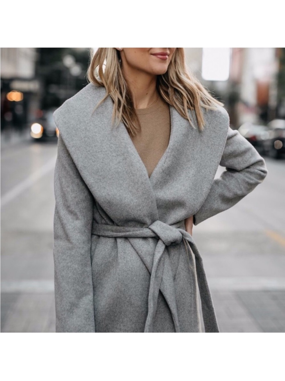 Ann Taylor Gray Belted Wool Blend Wrap Long Coat XL